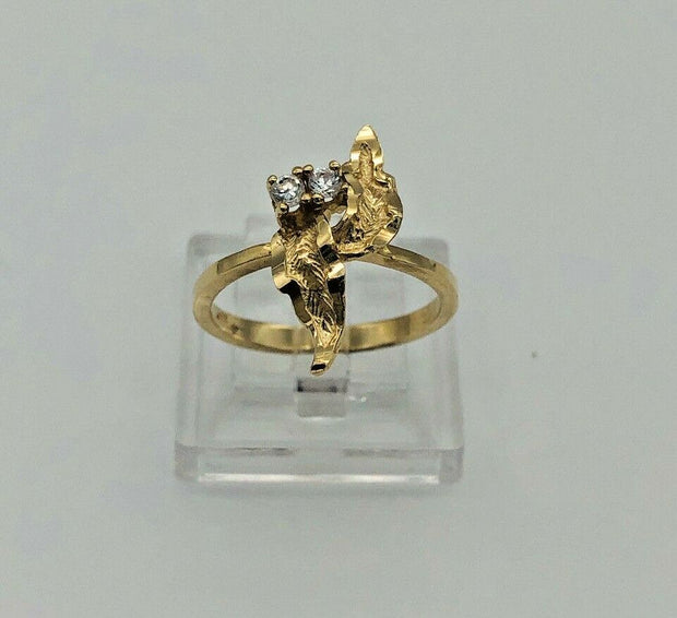 10K Yellow Gold Leaves Accent Ladies Ring