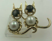 CAT TWIN BROOCH 18KT YG 8.8G WITH PEARLS